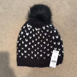 NWT Anthropologie Cozy Black and White fleece lined Pom-Pom Beanie